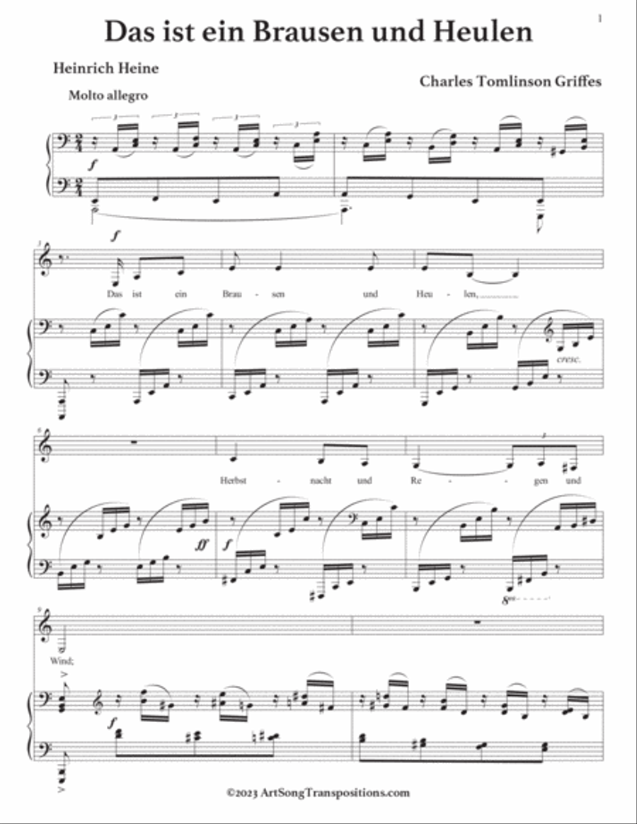 GRIFFES: Das ist ein Brausen und Heulen (transposed to A minor) Voice scores gallery preview page 2