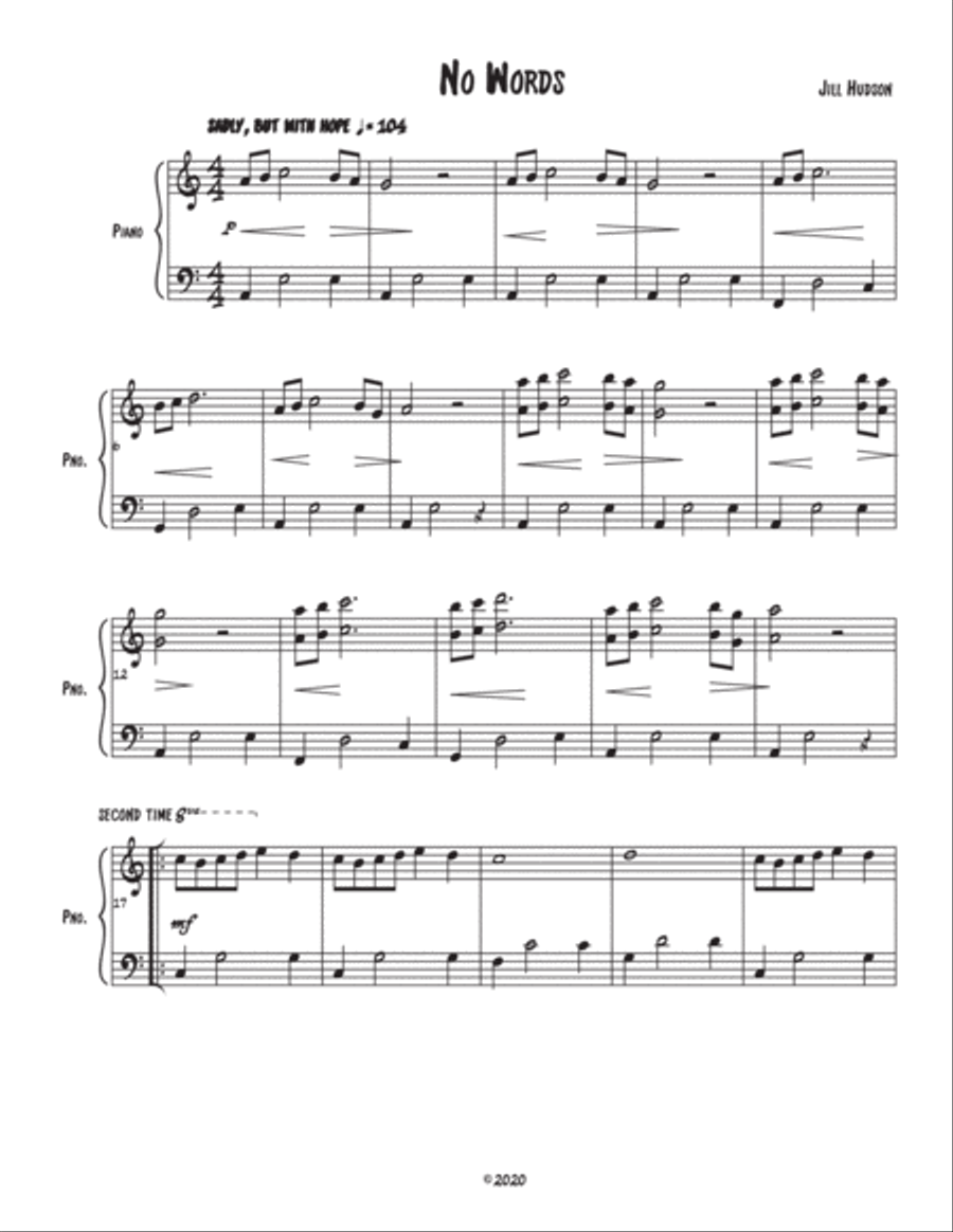 No Words Piano Solo scores gallery preview page 1