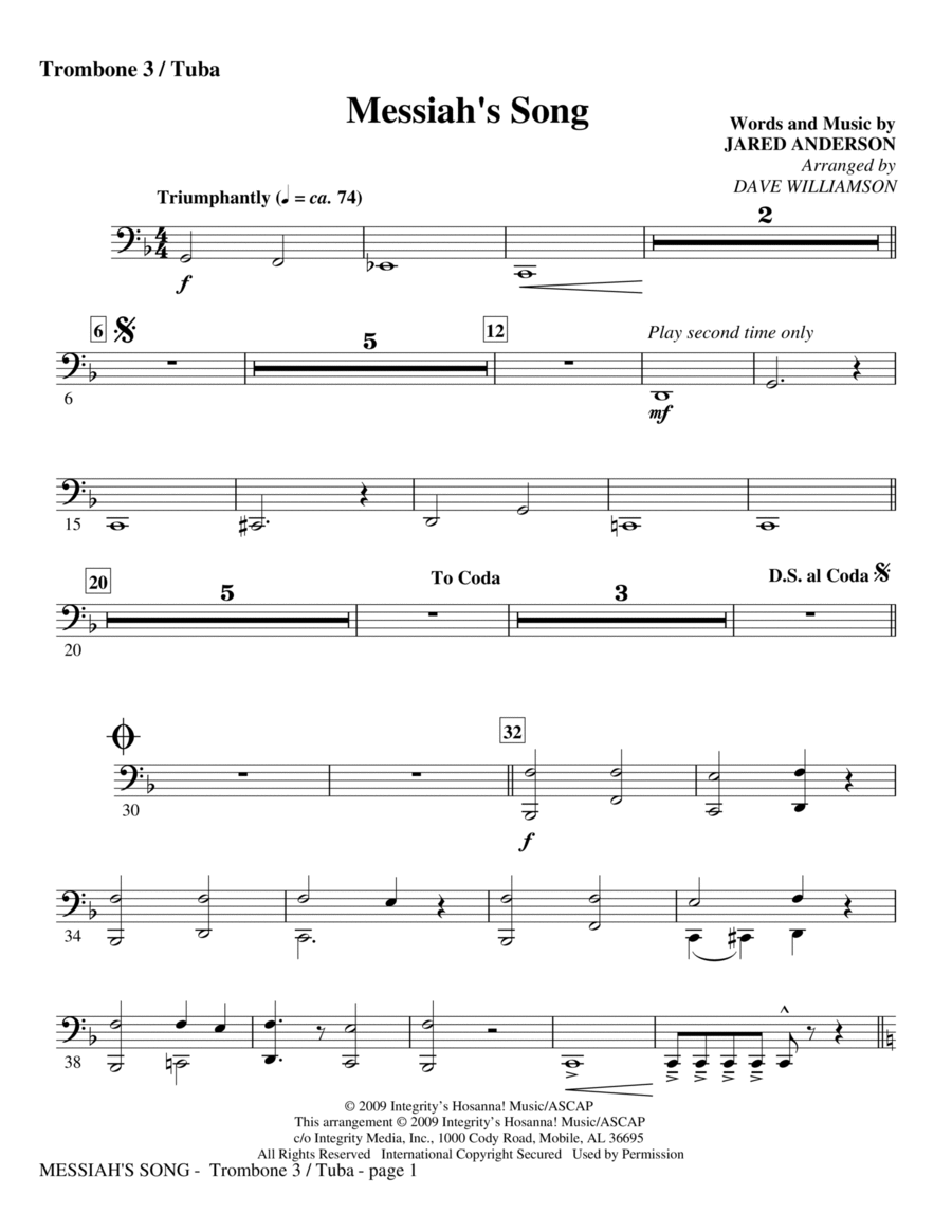 Messiah's Song - Trombone 3/Tuba Choir scores gallery preview page 1