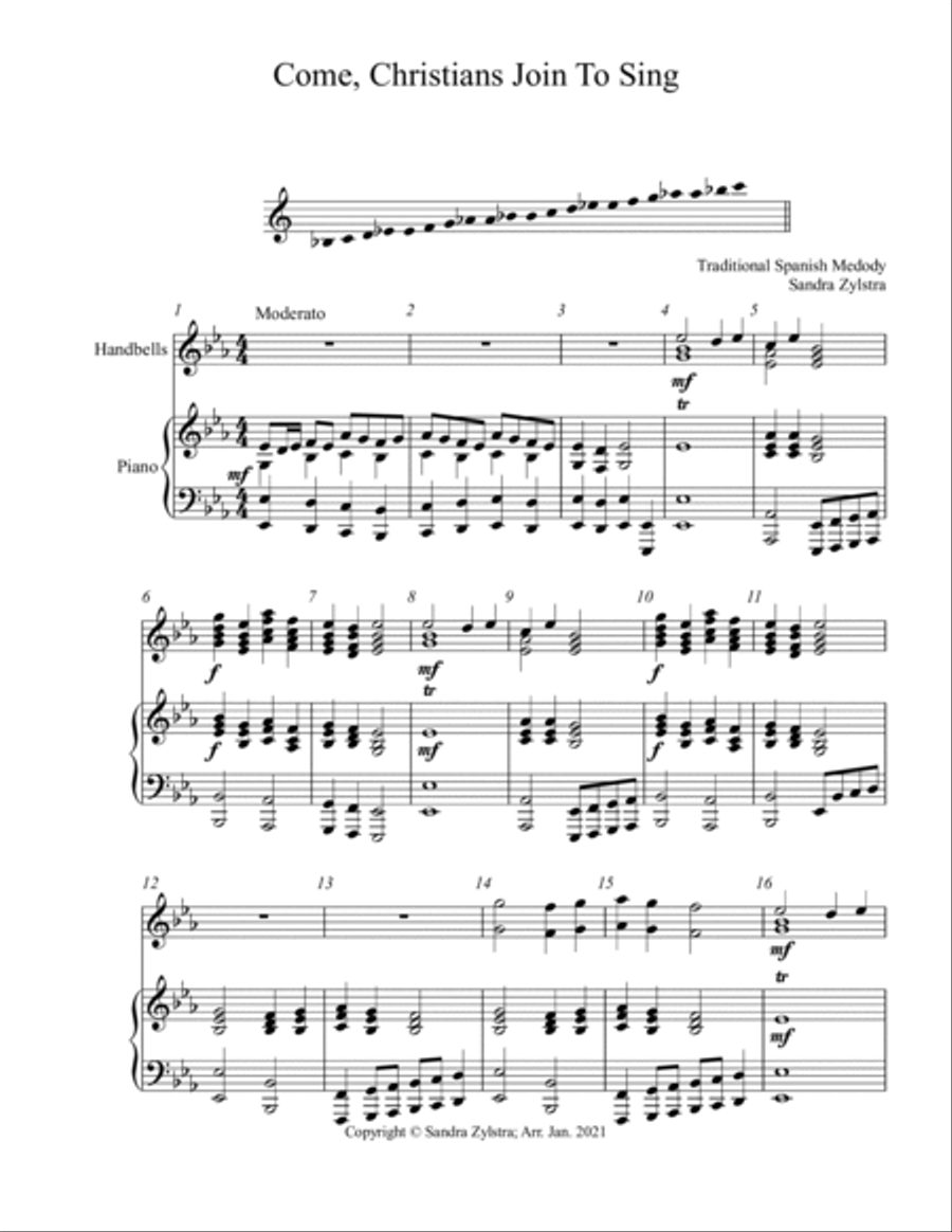Come, Christians Join To Sing (2 octave handbells & piano accompaniment) 2-Octaves scores gallery preview page 2