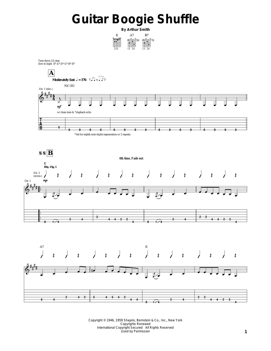 Guitar Boogie Shuffle Acoustic Guitar scores gallery preview page 1