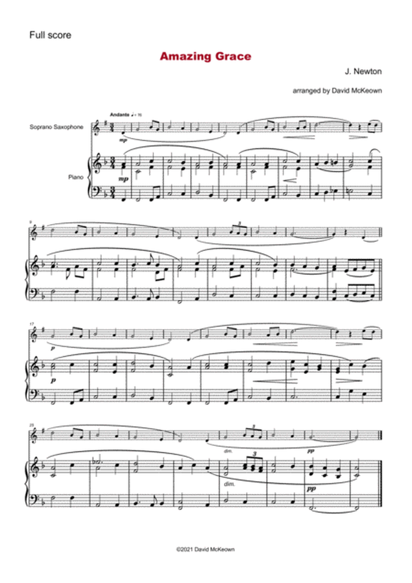 Amazing Grace, Gospel Hymn for Soprano Saxophone and Piano