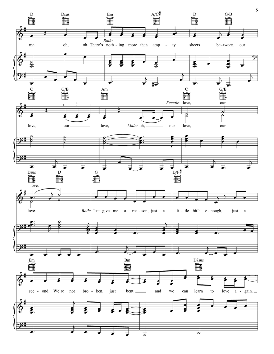 Just Give Me A Reason (feat. Nate Ruess) Piano, Vocal scores gallery preview page 5