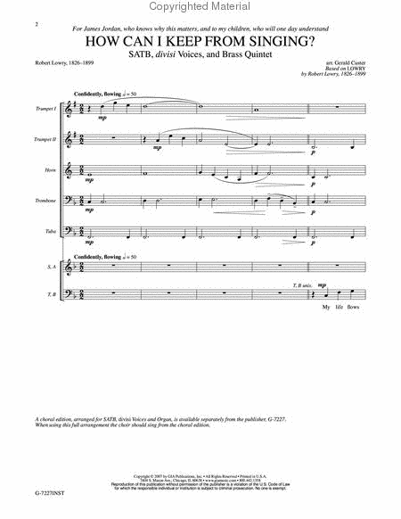 How Can I Keep from Singing? - Full Score and Parts
