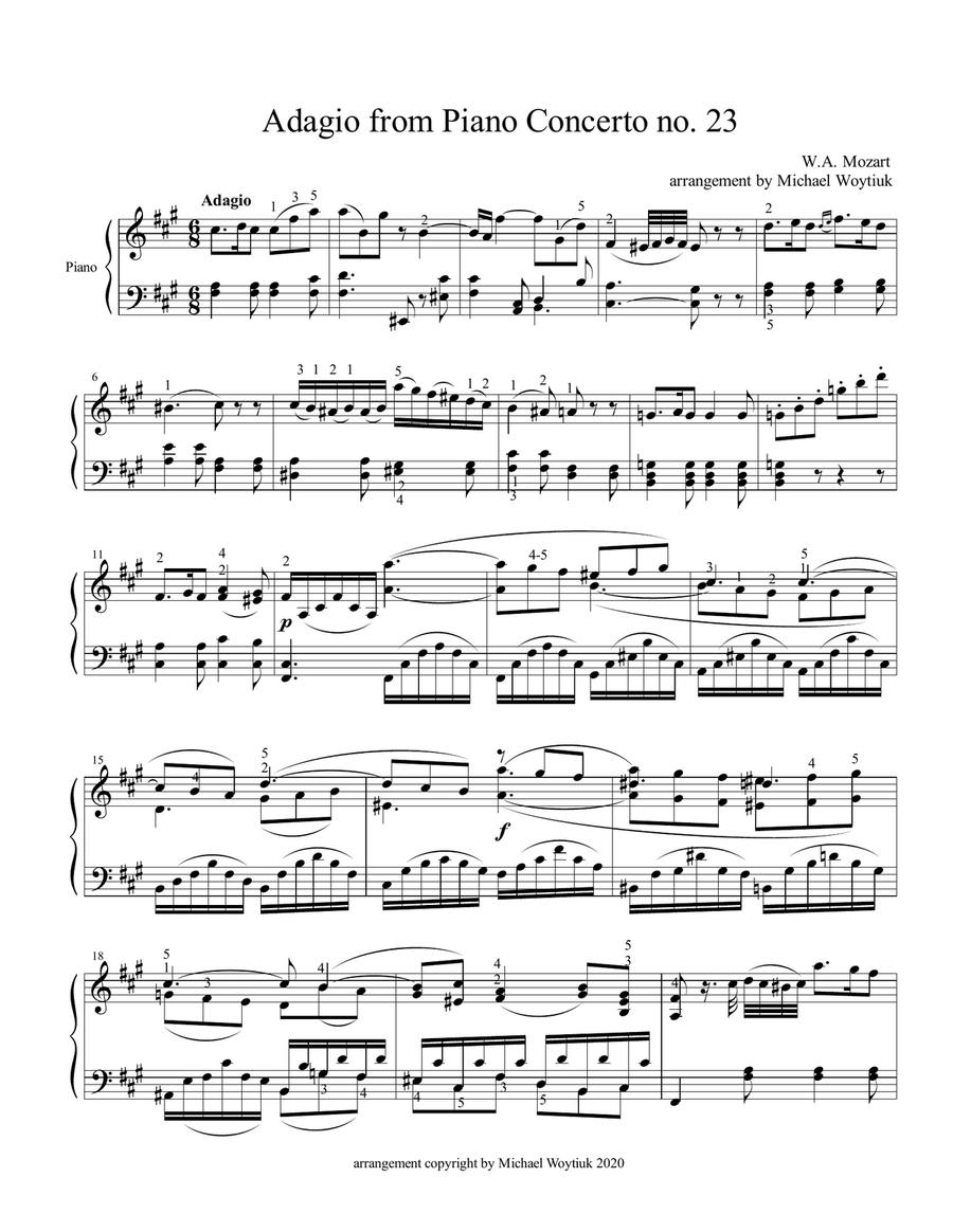 Adagio from Concerto no. 23 Piano Solo scores gallery preview page 1