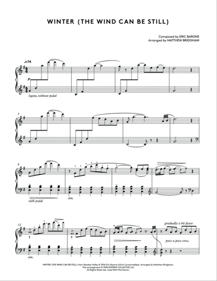 Winter (The Wind Can Be Still) (Stardew Valley Piano Collections) Piano Solo scores gallery preview page 2