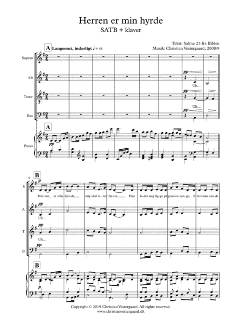 Herren er min hyrde (SATB+klaver) 4-Part scores gallery preview page 2