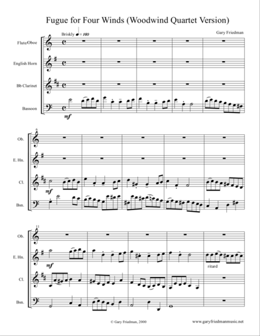 Fugue for Four Winds Woodwind Quartet scores gallery preview page 1