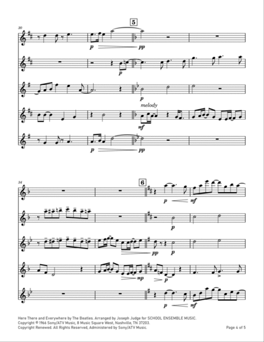 Here, There And Everywhere Saxophone Quartet scores gallery preview page 4