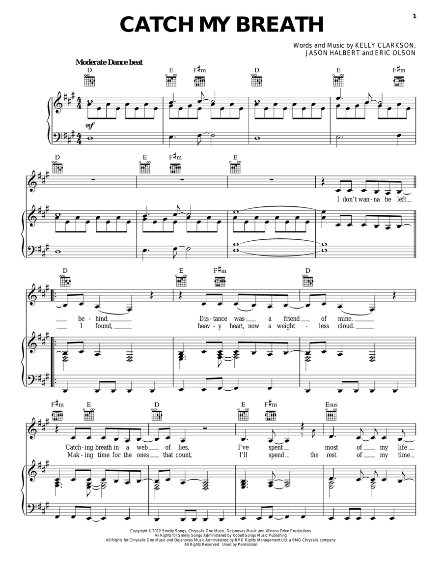 Catch My Breath Piano, Vocal, Guitar scores gallery preview page 1