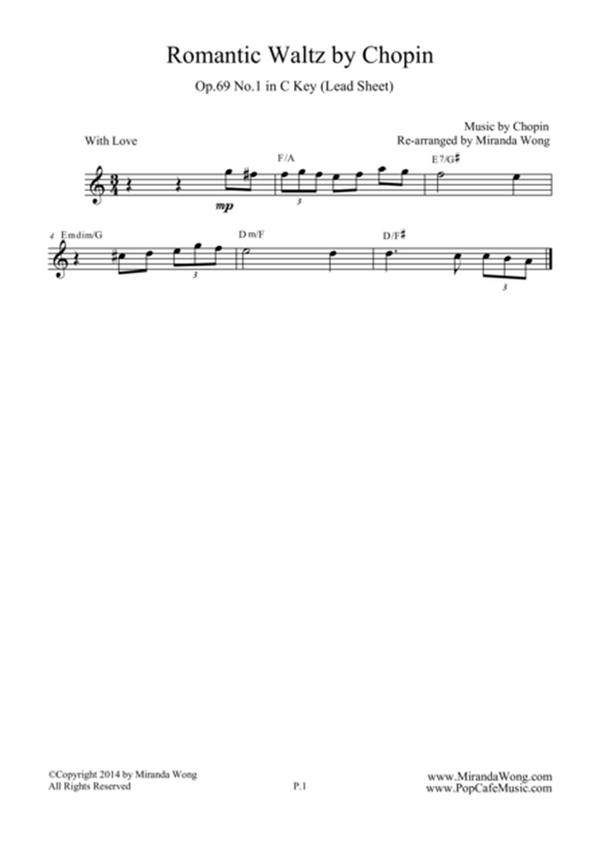 Romantic Waltz Op.69 No.1 in C Key - Chopin (Lead Sheet) image number null