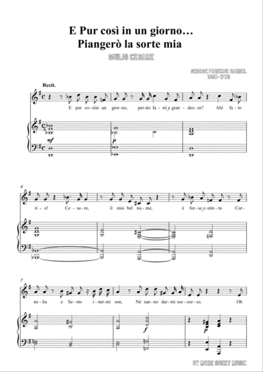 Handel-E pur così in un giorno...Piangerò la sorte mia in C Major,for Voice and Piano Voice Solo scores gallery preview page 3