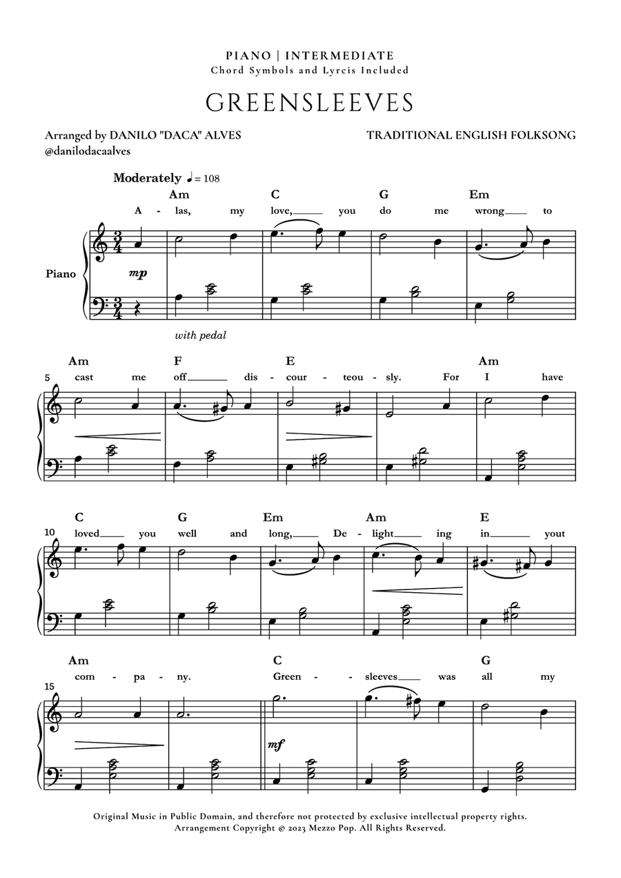 Greensleeves Piano Solo scores gallery preview page 1
