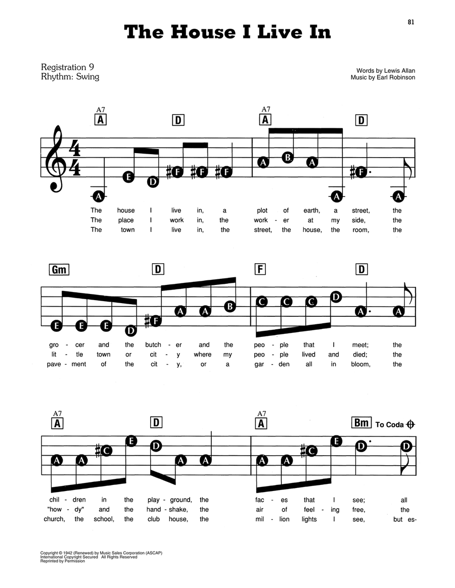 The House I Live In Electronic Keyboard scores gallery preview page 1