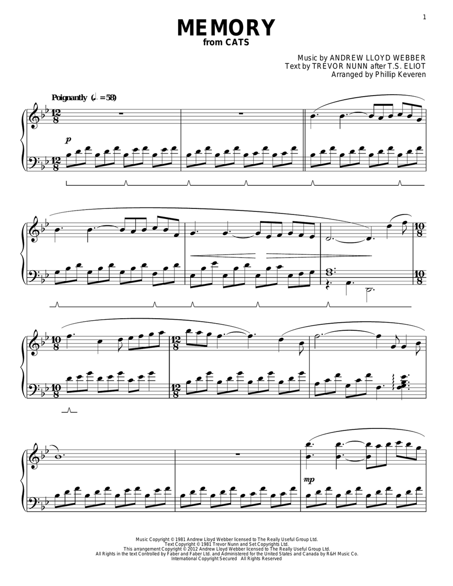 Memory (from Cats) (arr. Phillip Keveren) Piano Solo scores gallery preview page 1