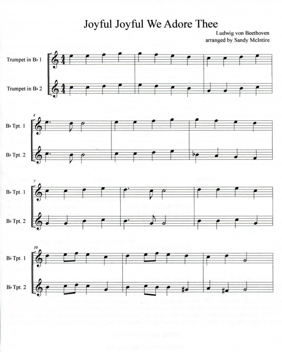 Joyful Joyful We Adore Thee - Hymn to Joy Trumpet Duet scores gallery preview page 1