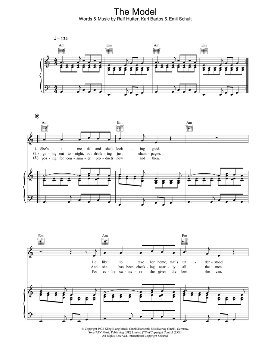 The Model Piano, Vocal, Guitar scores gallery preview page 1
