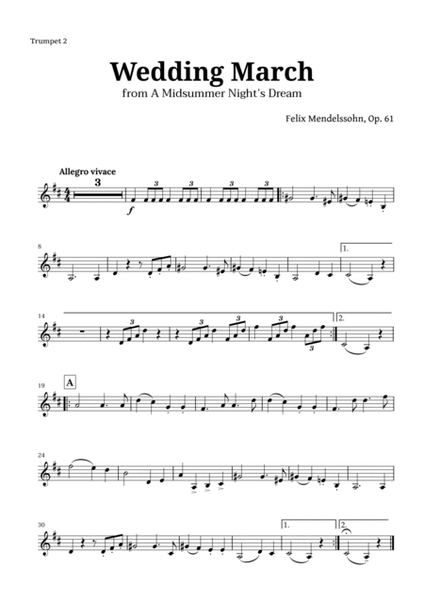 Wedding March by Mendelssohn for Brass Quintet and Piano with Chords image number null