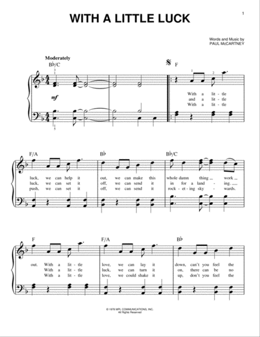 With A Little Luck Easy Piano scores gallery preview page 1