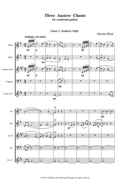 Nicolas Wind: Three Austere Chants for wind quintet