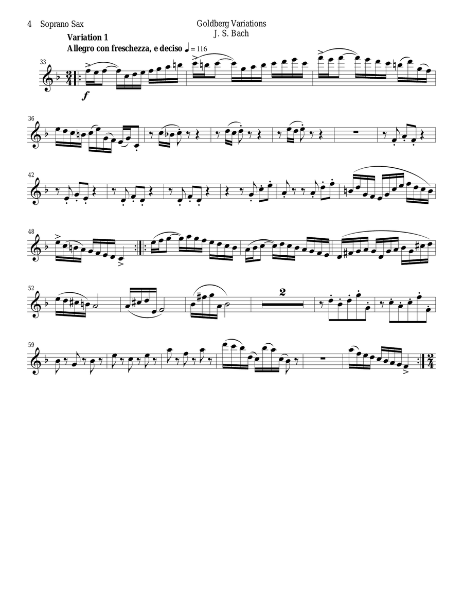 J. S. Bach Goldberg Variations set for saxophone trio (soprano, alto, baritone) - PARTS Woodwind Trio scores gallery preview page 4