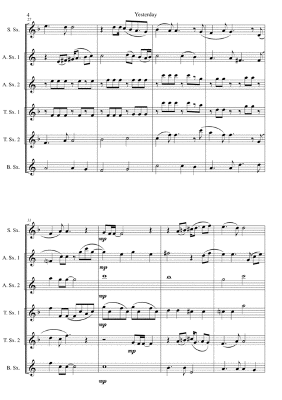 Yesterday Yesterday Tenor Saxophone scores gallery preview page 4