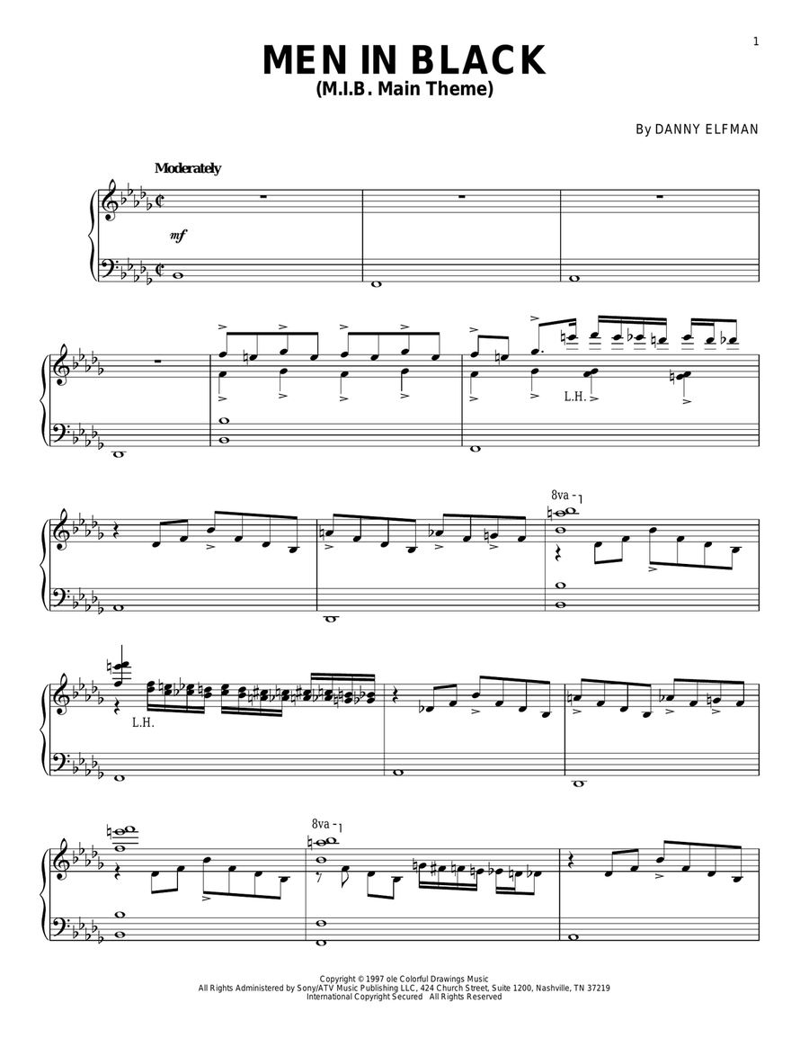M.I.B. Main Theme Piano Solo scores gallery preview page 1