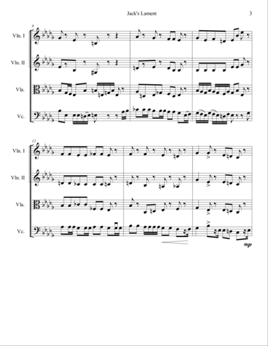 Jack's Lament String Quartet scores gallery preview page 4