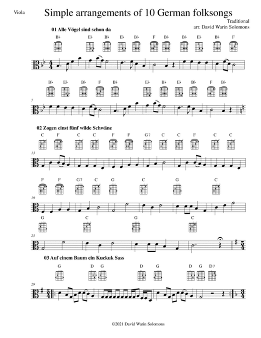 10 Volkslieder - Simple arrangements of 10 German folk songs (viola and guitar chords) image number null