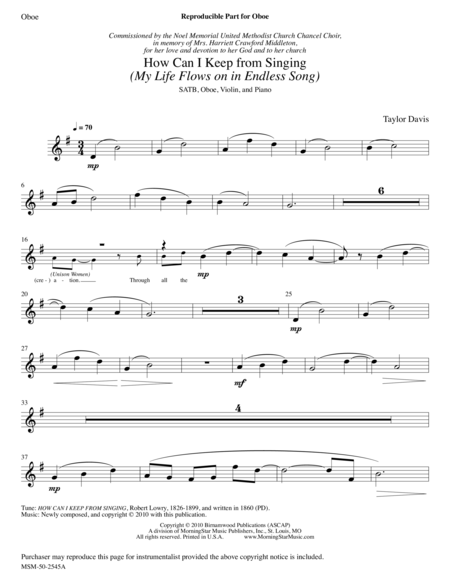 How Can I Keep from Singing My Life Flows on in Endless Song (Oboe/Violin Parts)