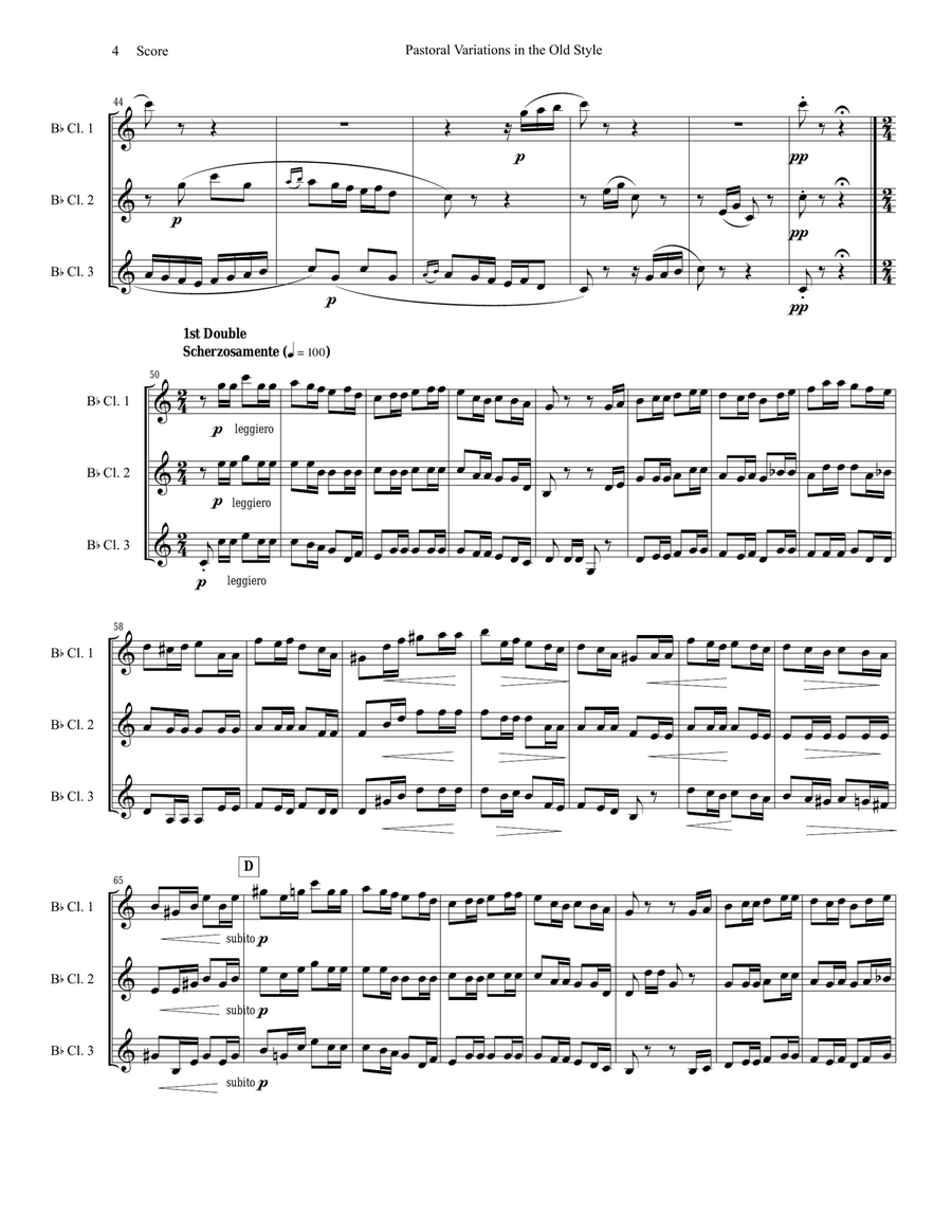 Pierne - Pastoral Variations in the Old Style set for clarinet trio Clarinet Trio scores gallery preview page 4