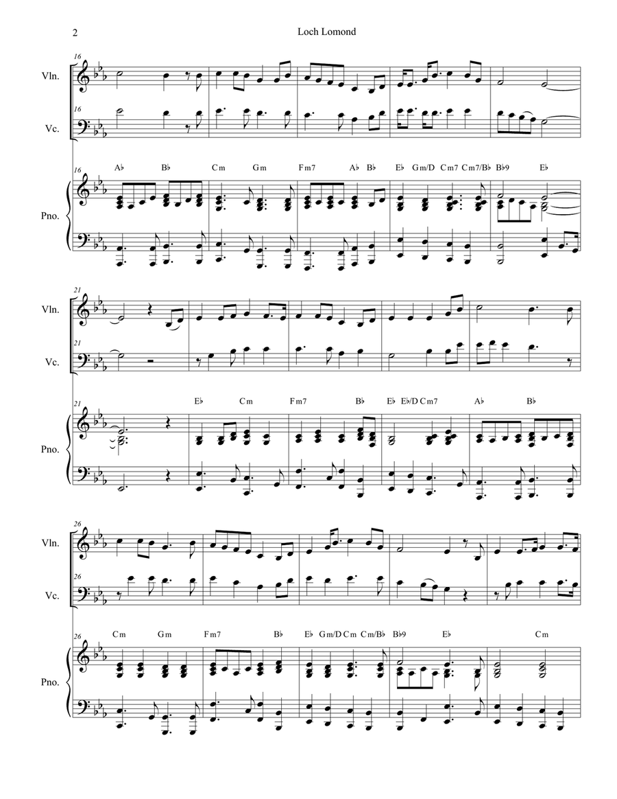Loch Lomond (Duet for Violin and Cello) Piano Trio scores gallery preview page 2