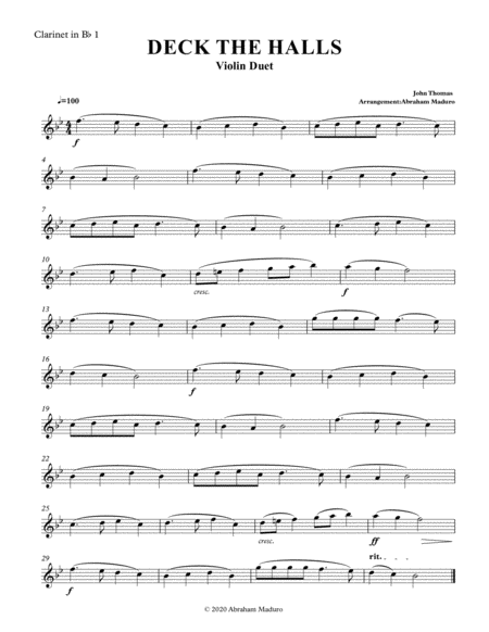 Deck The Halls Clarinet Duet-Three Tonalities Included image number null