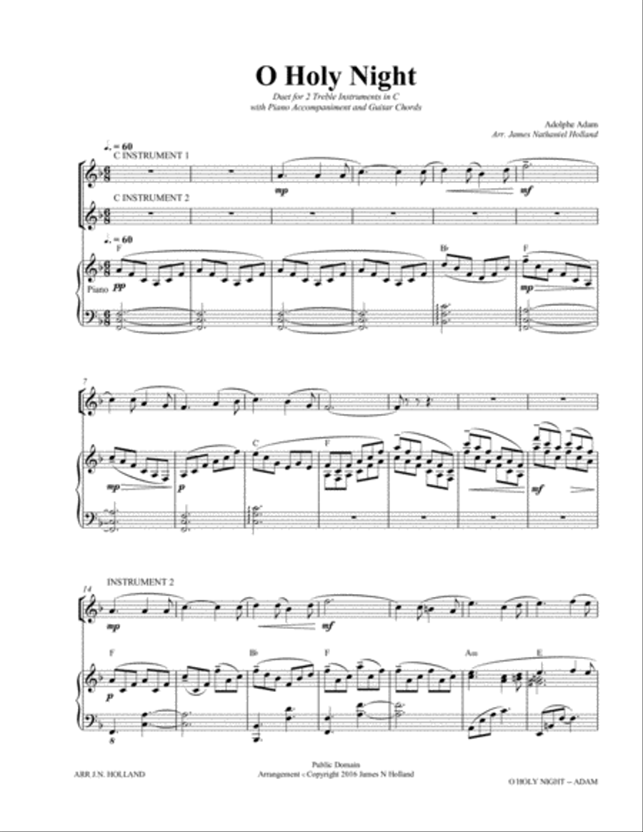 O Holy Night (Cantique de Noel) Adolphe Adam Duet for Treble Instruments in C Small Ensemble scores gallery preview page 3
