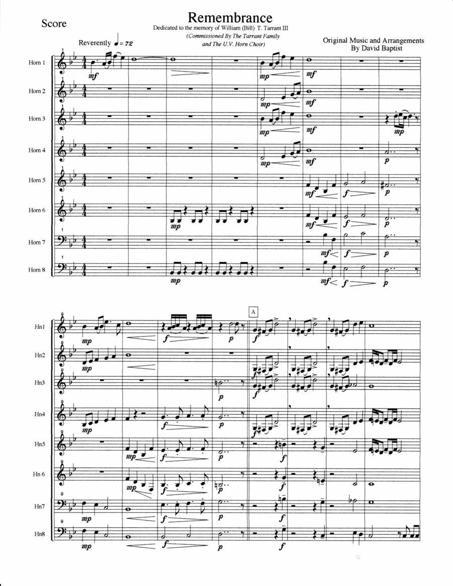 Remembrance for French Horn Octet Brass Ensemble scores gallery preview page 1