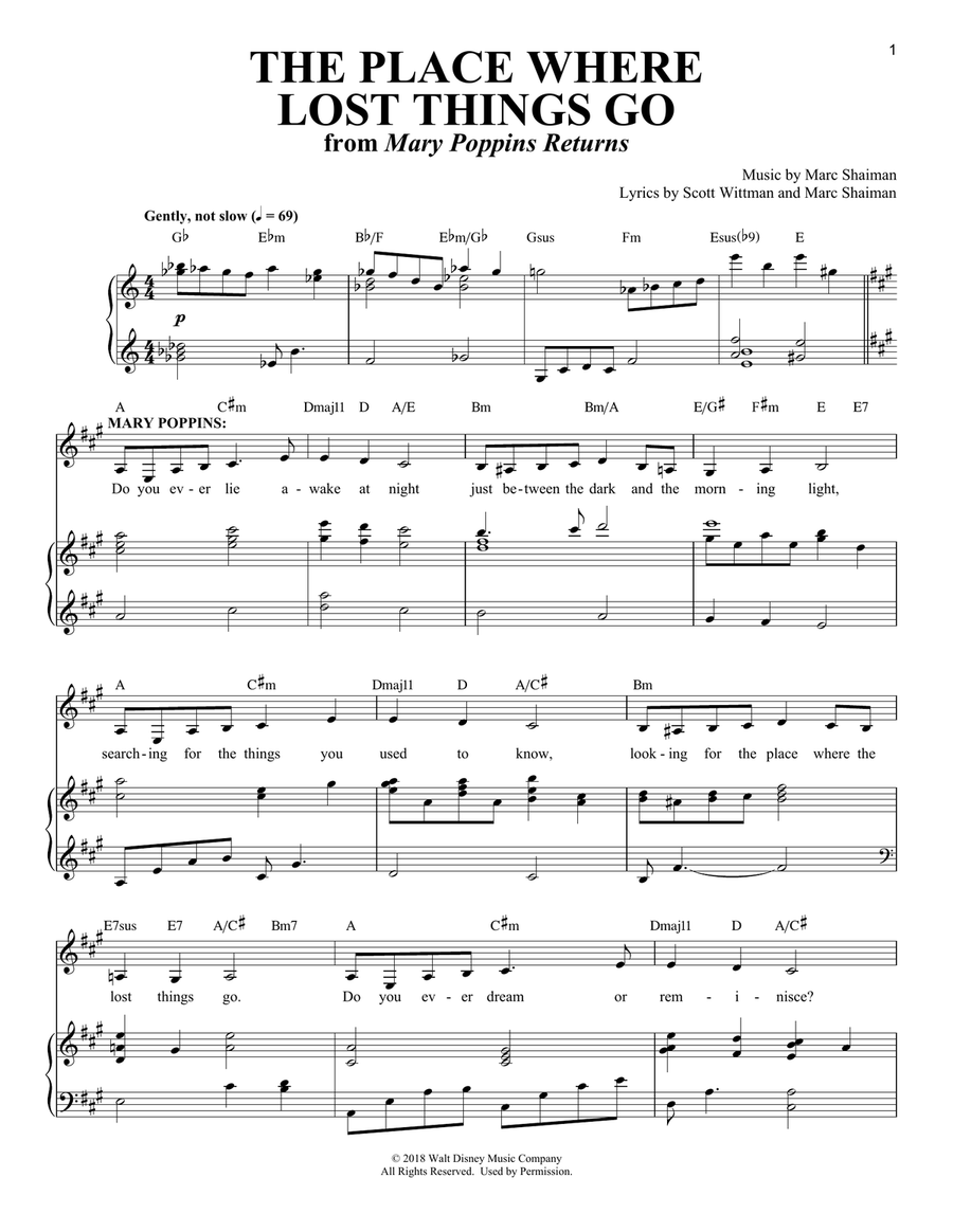 The Place Where Lost Things Go (from Mary Poppins Returns) Voice scores gallery preview page 1