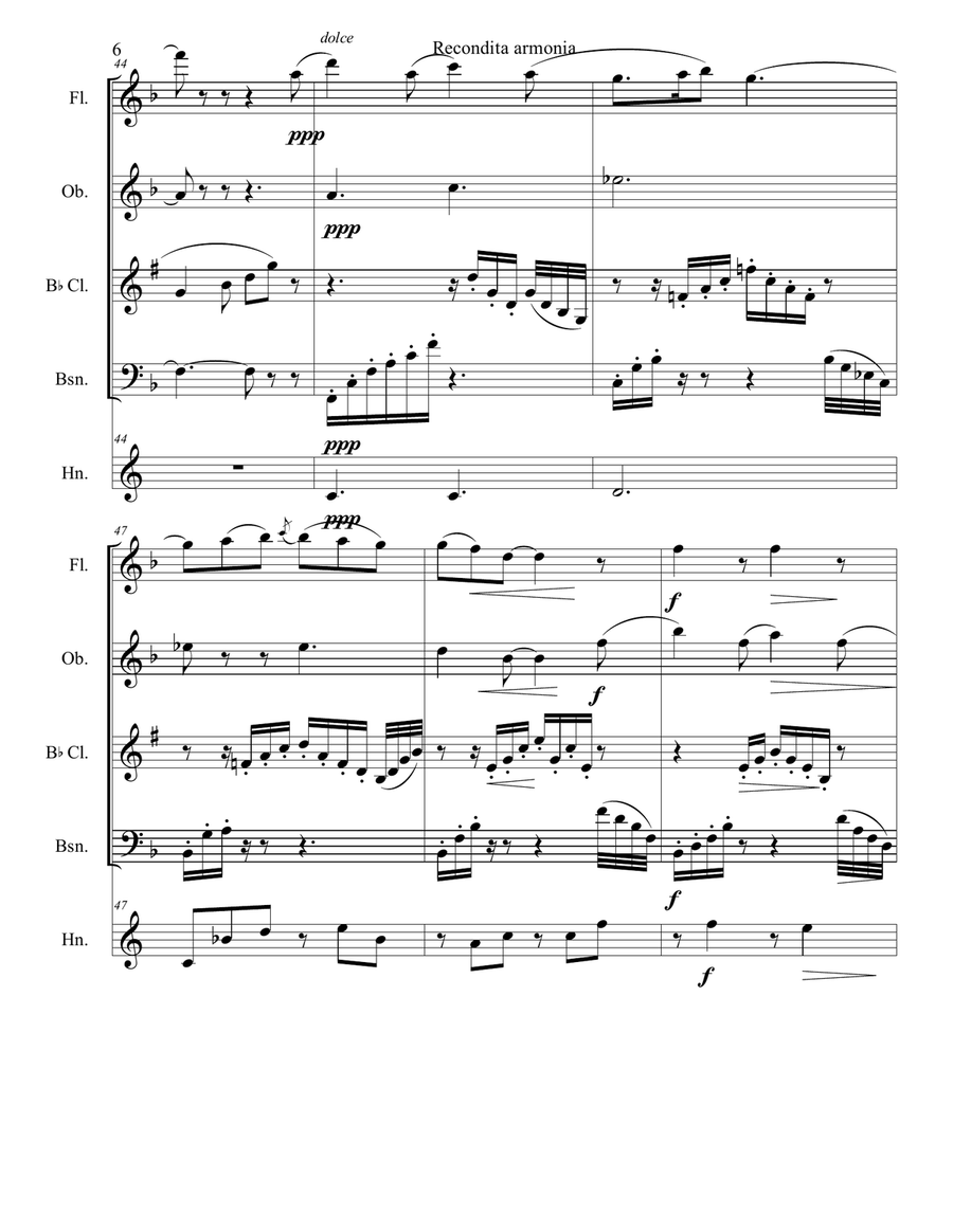 Recondita armonia - Tosca Woodwind Quintet scores gallery preview page 6