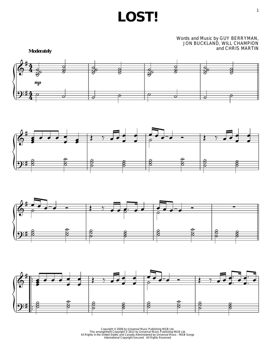 Lost! Piano Solo scores gallery preview page 1