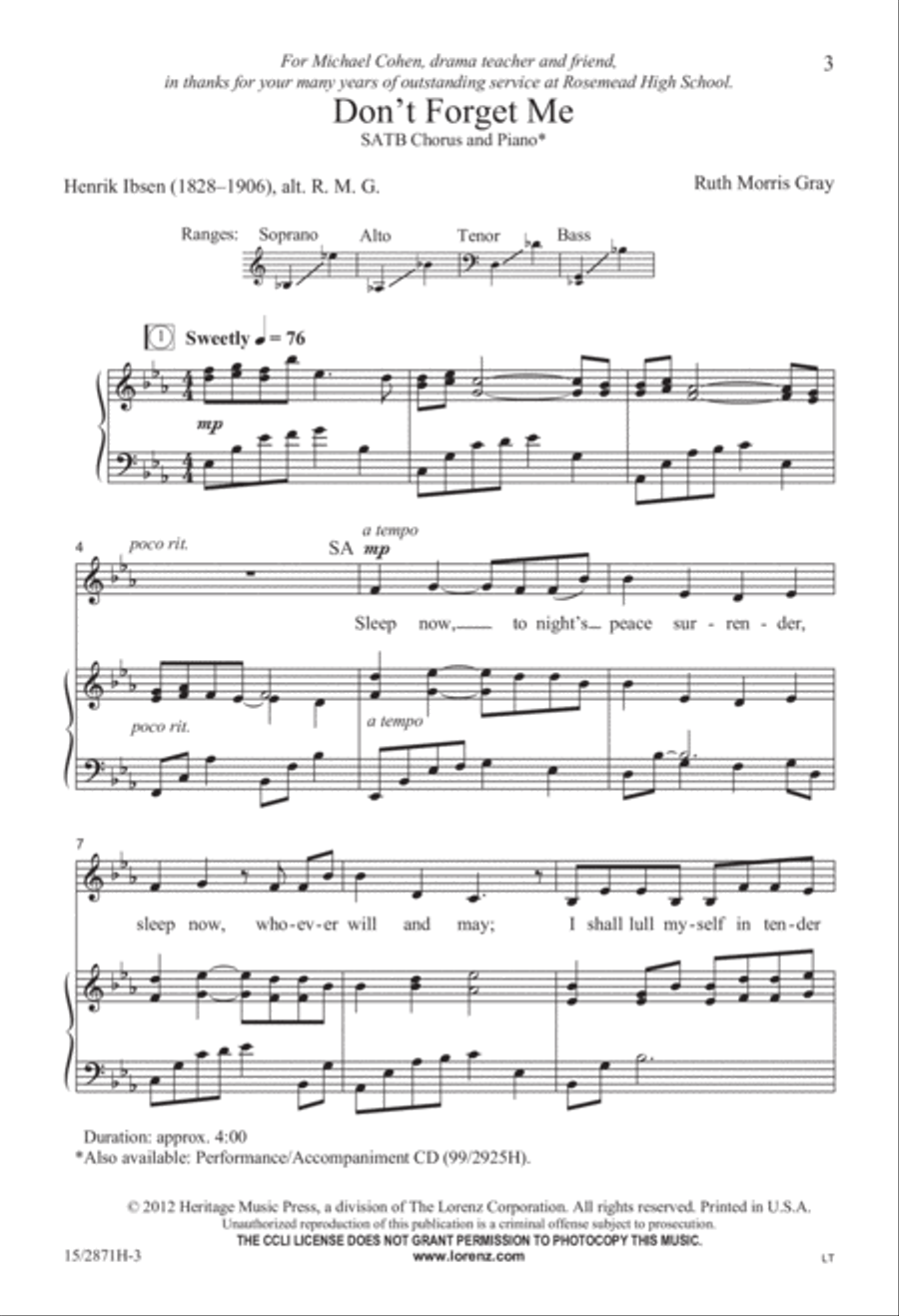 Don't Forget Me 4-Part scores gallery preview page 3