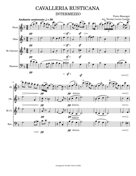 Intermezzo from Cavalleria Rusticana - Woodwind Quartet image number null