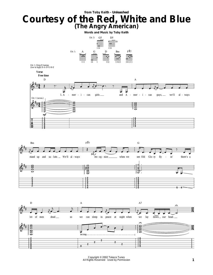 Courtesy Of The Red, White And Blue (The Angry American) Acoustic Guitar scores gallery preview page 1