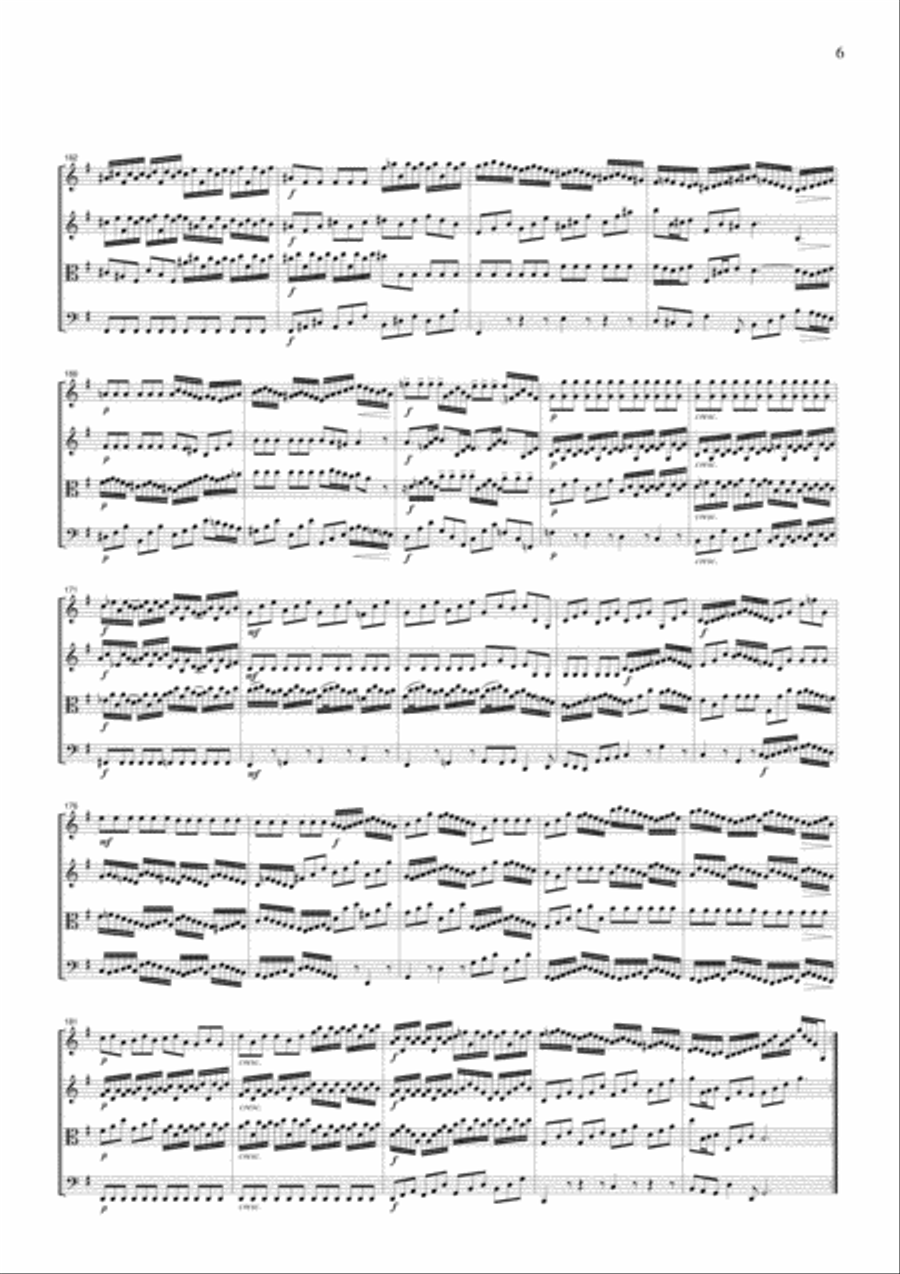 J.S.Bach Brandenburg Concerto No.3, all mvts., BWV1048, for string quartet, CB212 String Quartet scores gallery preview page 6