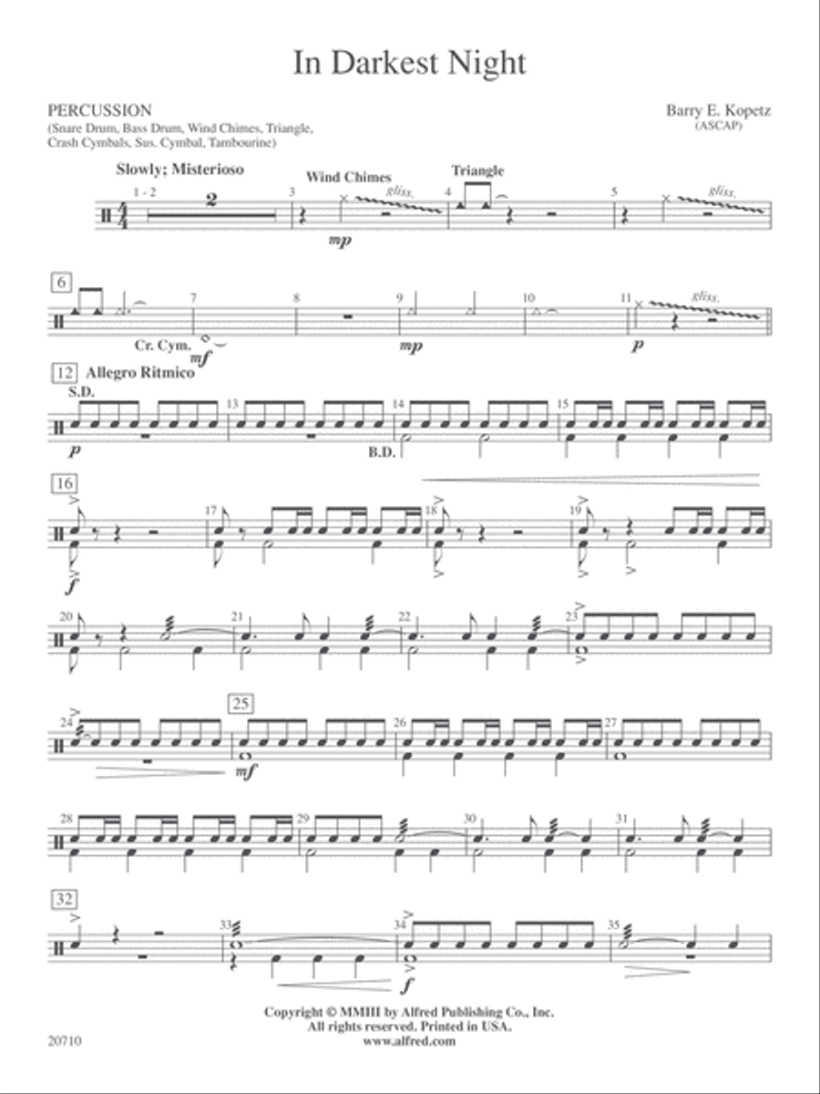 In Darkest Night: 1st Percussion Concert Band scores gallery preview page 1