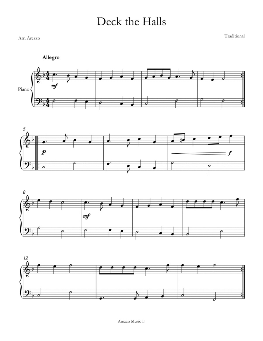 deck the halls for piano sheet music image number null