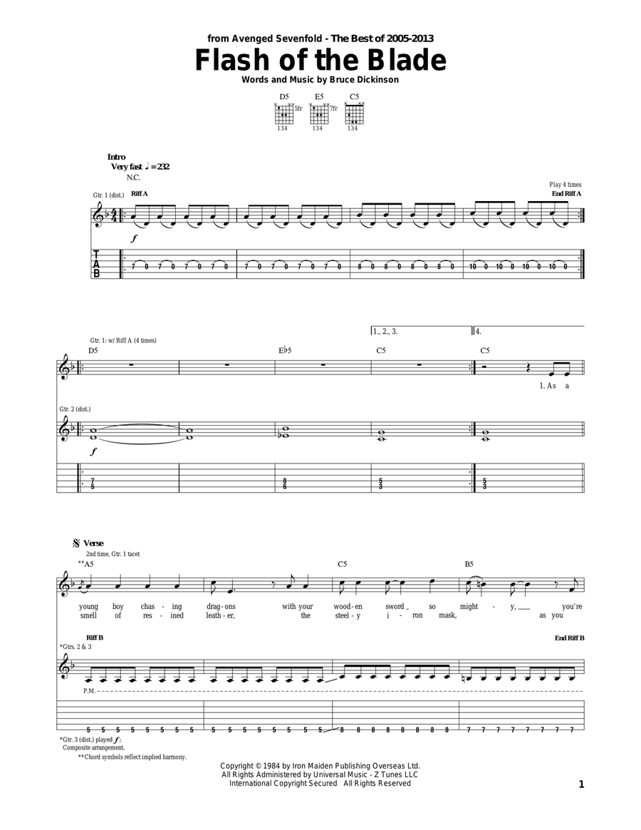 Flash Of The Blade Acoustic Guitar scores gallery preview page 1