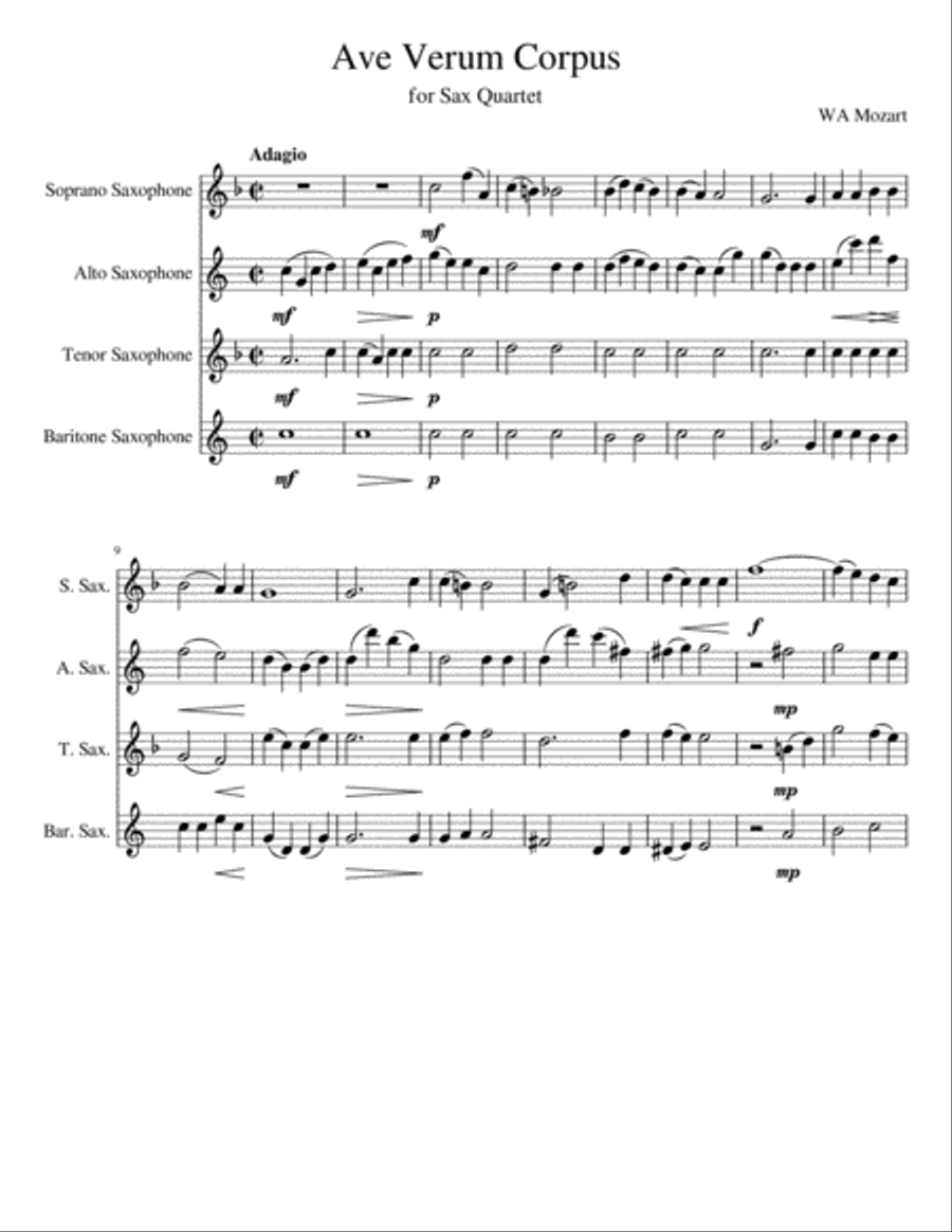 Ave Verum Corpus Ave Verum Corpus Woodwind Quartet scores gallery preview page 1