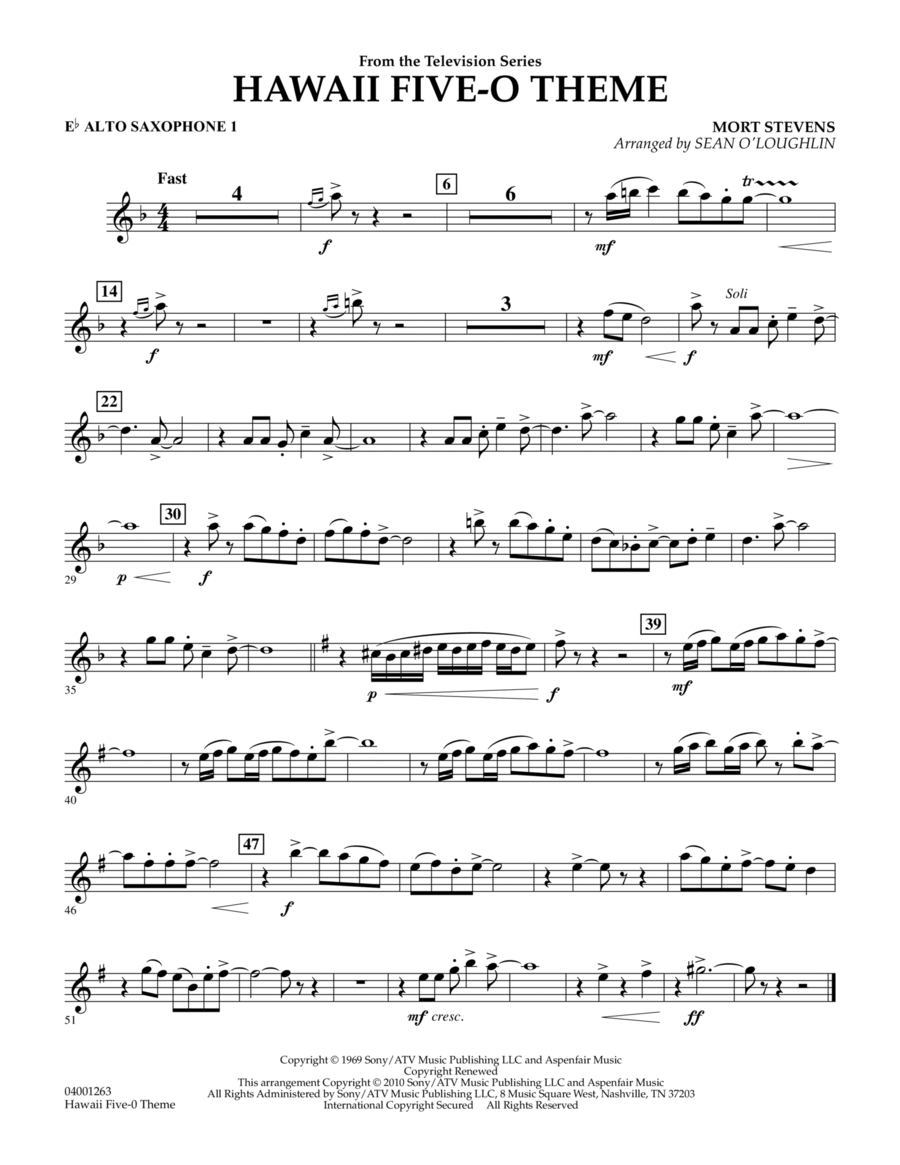 Hawaii Five-O Theme - Eb Alto Saxophone 1