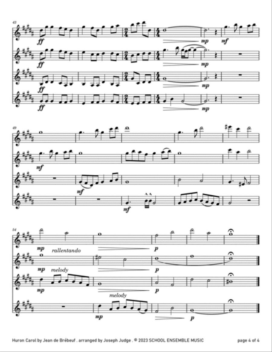Huron Carol for Clarinet Quartet in Schools Clarinet Quartet scores gallery preview page 4
