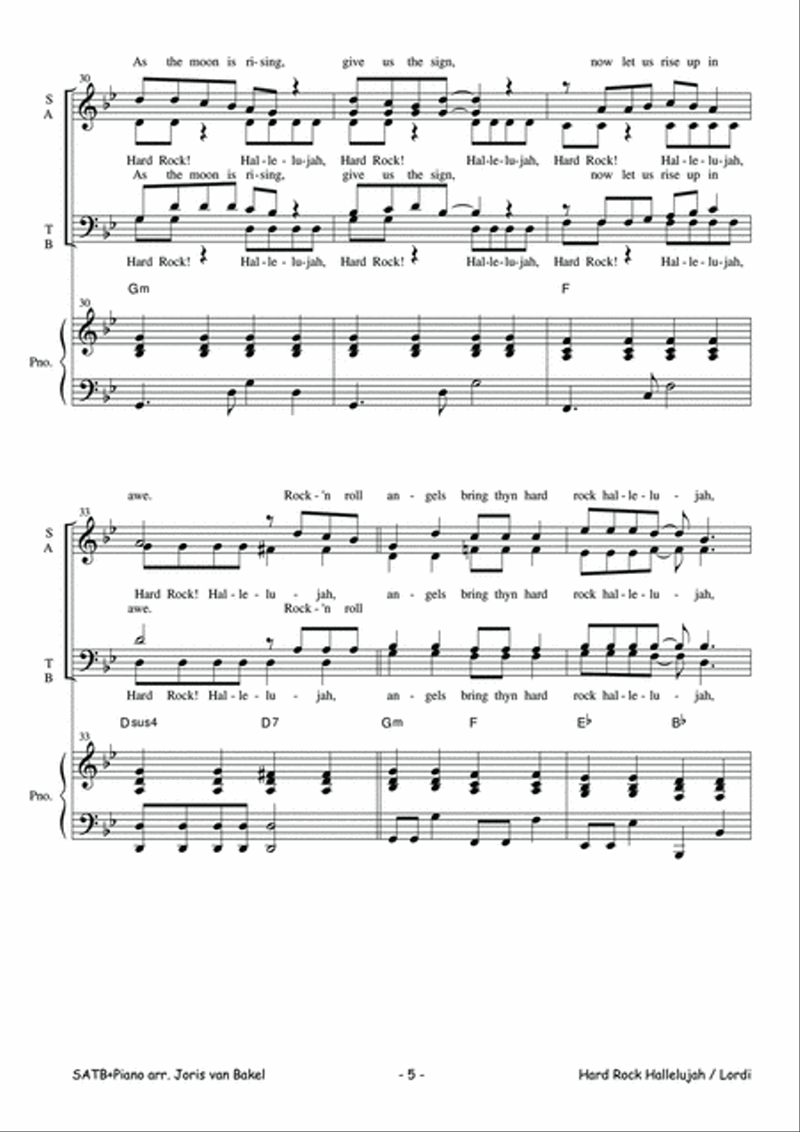 Hard Rock Hallelujah 4-Part scores gallery preview page 5