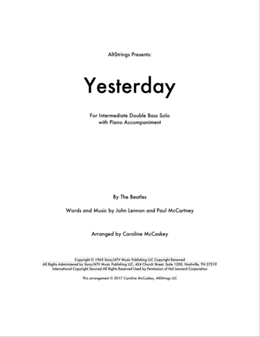 Yesterday Double Bass scores gallery preview page 1